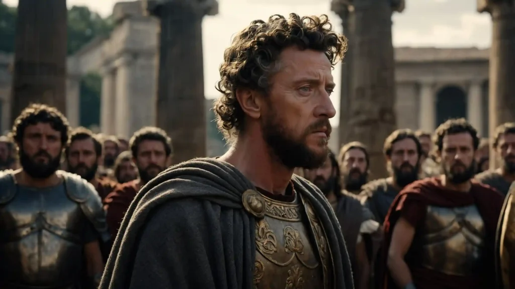 Marcus Aurelius während einer politischen Krise im antiken Rom.