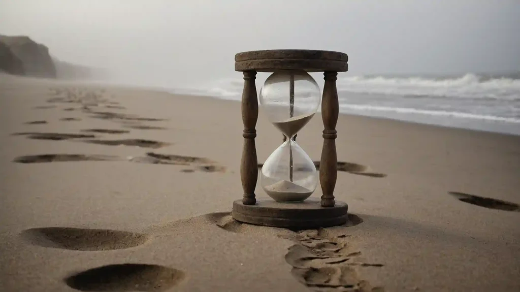 Memento-Mori-Eine-Sanduhr-die-die-Vergänglichkeiit-des-Lebens-beschreibt (1) Respekt bringt Perspektive: Eine Sanduhr am Strand verdeutlicht die Vergänglichkeit des Lebens (Memento Mori)