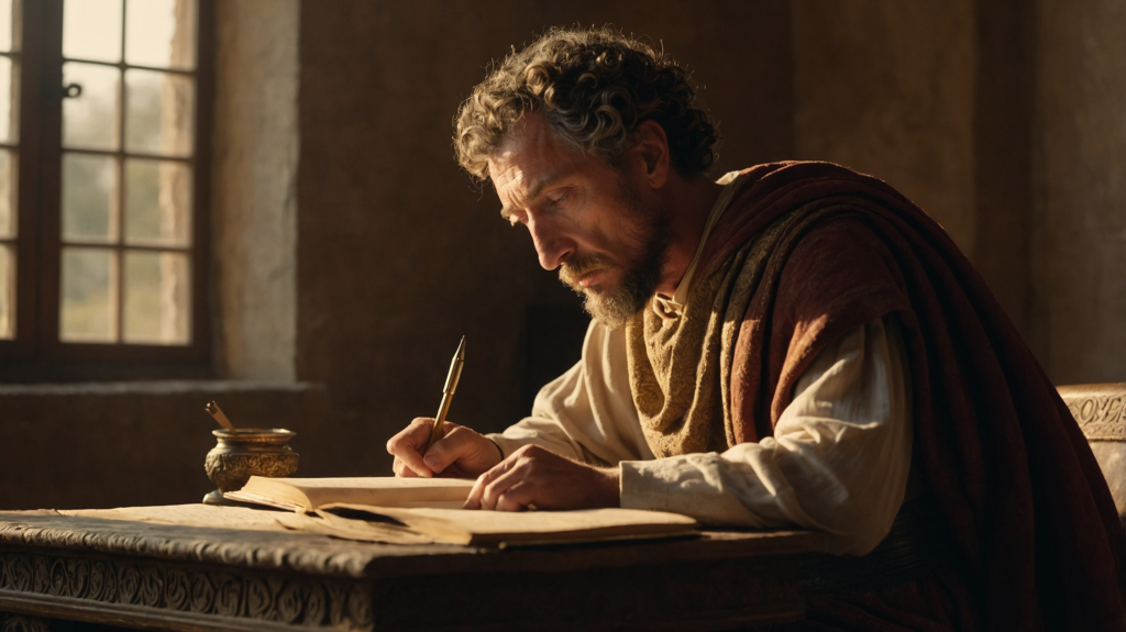 MarcusAurelius-Journaling Das stoische Tagebuchschreiben, wie es von Marcus Aurelius praktiziert wurde, macht das Schreiben zu einem Werkzeug für Resilienz und Fokus.
