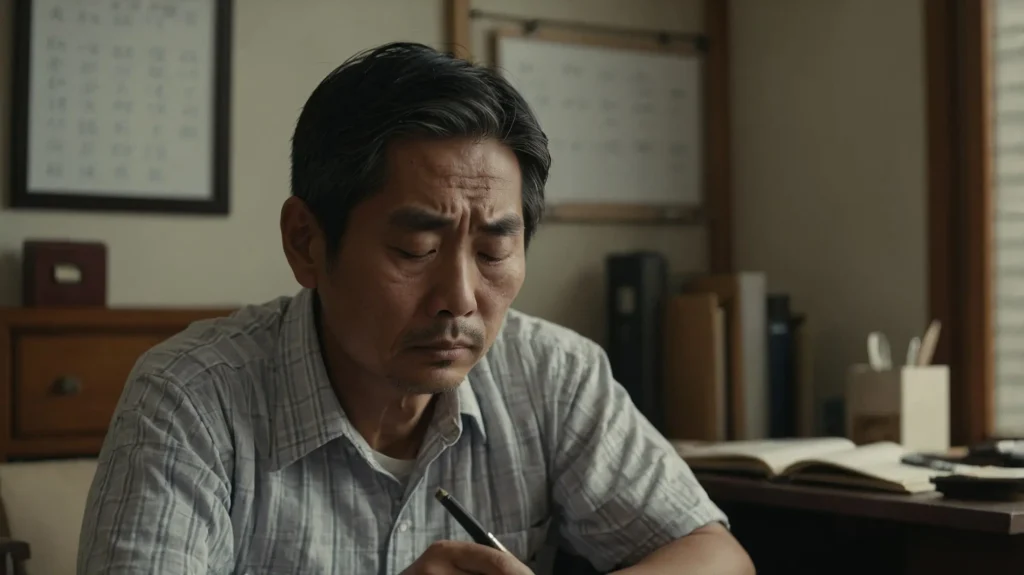 Ein reflektierter Lehrer, der Eintragungen in sein Zen-Journal tätigt