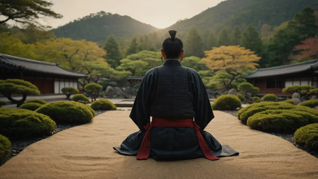 Ein Samurai in einem Zen Garten